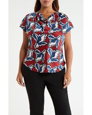 Anne Klein Floral Cowl Neck Top - Black