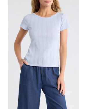 Splendid Boat Neck Pointelle T-Shirt - Blue