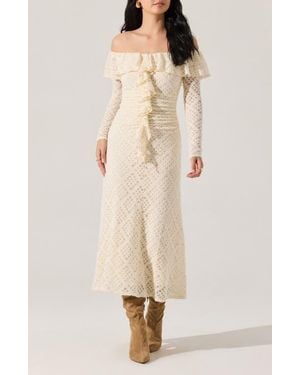 Astr Dorian Lace Long Sleeve Off The Shoulder Maxi Dress - Natural