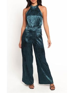 Petal & Pup Shellbie Halter Wide Leg Jumpsuit - Blue