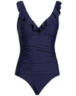DKNY Ruffle V-Neck One-Piece Swimsuit - Blue