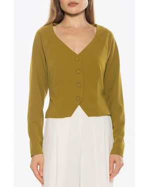 Alexia Admor Delyra Back Belt Front Button Crop Top - Yellow