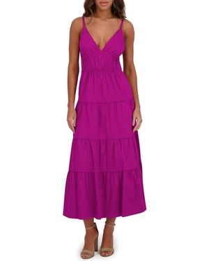 Siena Jewelry Stretch Cotton Tiered Midi Dress - Purple