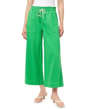 Kensie Trapunto Stitched Pocket Crop Wide Leg Pants - Green