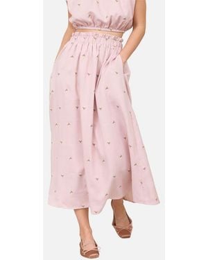 Blu Pepper Floral Embroidered Midi Skirt - Pink