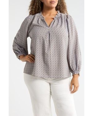 Max Studio Split Neck Long Sleeve Crepe Top - Gray