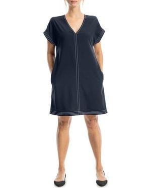 Max Studio V-Neck Contrast Stitch Dress - Blue