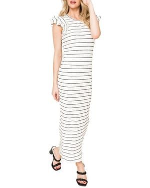 Gibsonlook Stripe Ruffle Sleeve Cotton Knit Maxi Dress - Multicolor