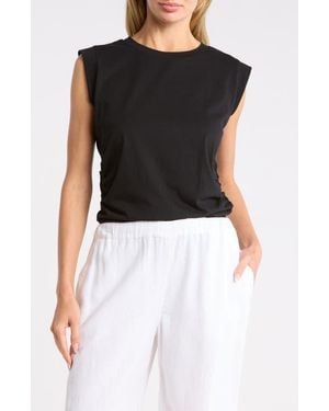 Caslon Side Ruched Cotton Blend Tank - Black