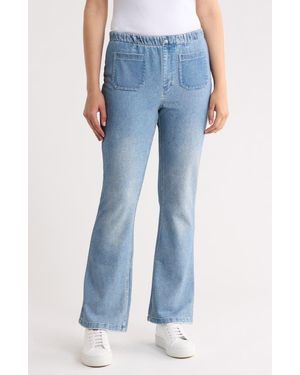 ecru Patch Pocket Flare Jeans - Blue
