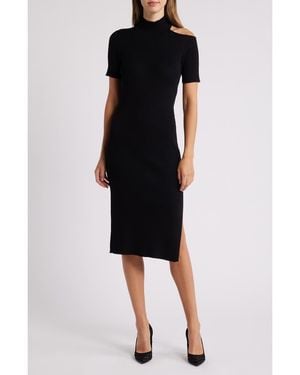 Sam Edelman Cutout Shoulder Rib Sweater Dress - Black
