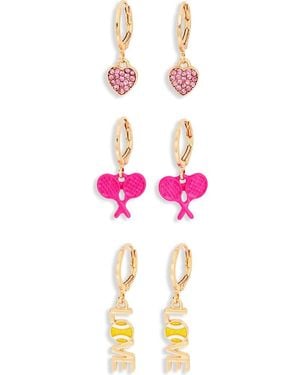 Leith Set Of 3 Tennis Huggie Hoop Earrings - Pink