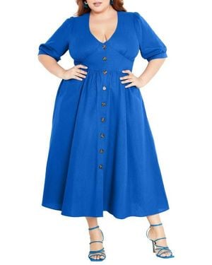 City Chic Sunset Stroll Fit & Flare Dress - Blue