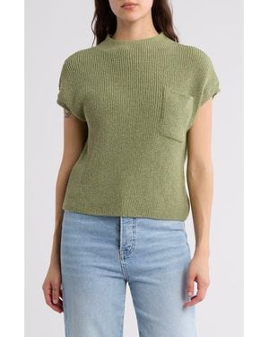 Blu Pepper Mock Neck Cap Sleeve Ribbed Sweater - Green