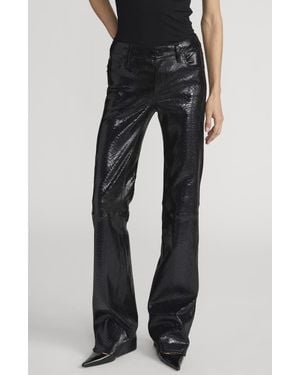 FRAME Faux Snakeskin Leather Bootcut Pants - Black