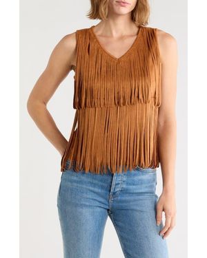 Forgotten Grace Tiered Fringe Faux Suede Tank - Brown