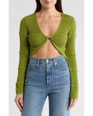 Wishlist Twist Front Open Knit Cardigan - Green