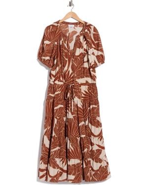 Calvin Klein Short Sleeve Floral Midi Dress - Brown