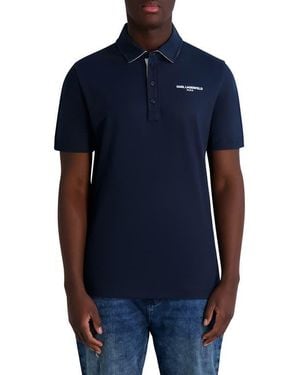 Karl Lagerfeld Logo Chest Stretch Cotton Polo - Blue