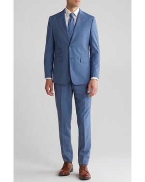 English Laundry Plaid Trim Fit Wool Blend Two-Piece Suit - Blue