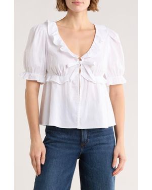 Abound Short Sleeve Ruffle Top - White