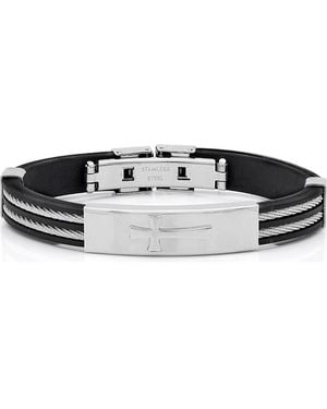 Steeltime Stainless Steel Cross Id Plate Bracelet - Black