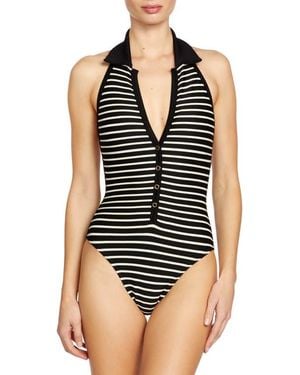 Robin Piccone Parker Stripe Rib One-Piece Swimsuit - Multicolor