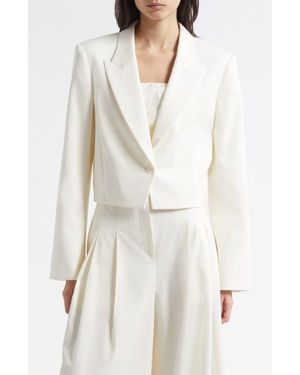 Twp Stretch Cotton & Wool Blazer With Pleat Placket - White