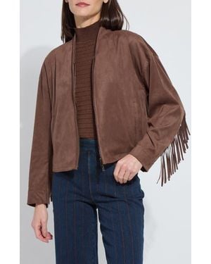 Lyssé Candence Fringe Trim Faux Suede Jacket - Brown