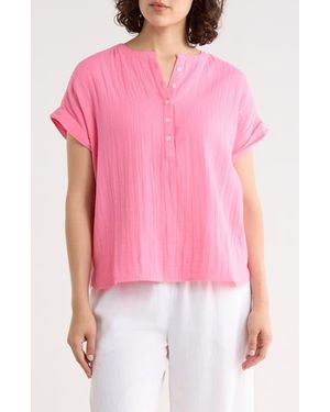 Caslon Cotton Gauze Henley Top - Pink
