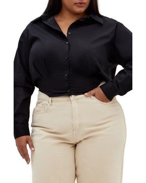 City Chic Classic Crop Button-Up Shirt - Black