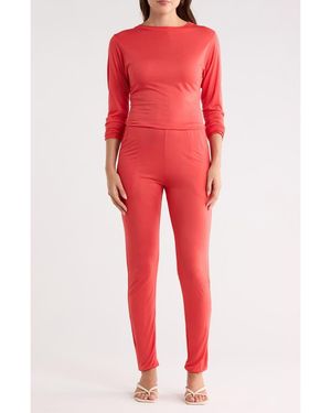 Go Couture Long Sleeve Jumpsuit - Red