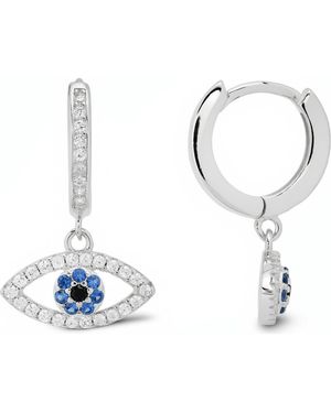 Queen Jewels Sterling Cubic Zirconia Evil Eye Huggie Hoop Earrings - Metallic