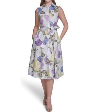 Calvin Klein Sleeveless Cotton Shirtdress - Blue