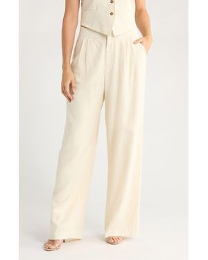Wayf Wide Leg Linen Blend Pants - Natural