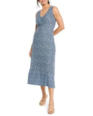 NIC+ZOE Ella Coastal Geo Print Fit & Flare Midi Dress - Blue