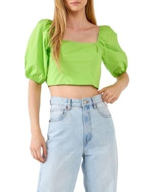 English Factory Puff Sleeve Bow Back Crop Top - Green