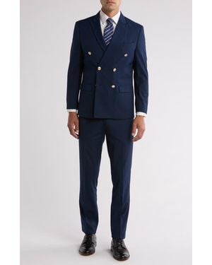 Gino Vitale Slim Fit Solid Double Breasted Suit - Blue