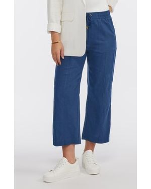 Ellen Tracy Wide Leg Linen Blend Drawstring Crop Pants - Blue