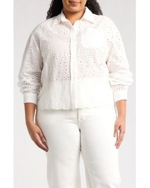 Forgotten Grace Embroidered Eyelet Long Sleeve Button-Up Shirt - White