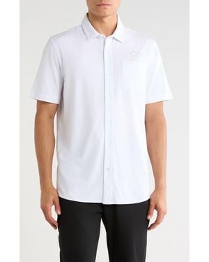 Travis Mathew Poolside Pitcher Graphic Short Sleeve Button-Up Shirt - White