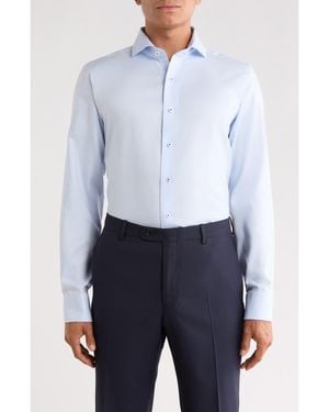 Lorenzo Uomo Trim Fit Textured Solid Cotton Dress Shirt - Blue