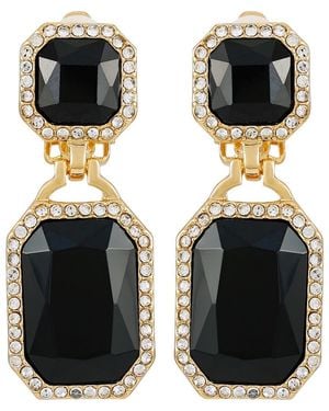 Tahari Crystal Clip-On Drop Earrings - Black