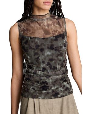 Kenneth Cole Mock Neck Draped Mesh Top - Black