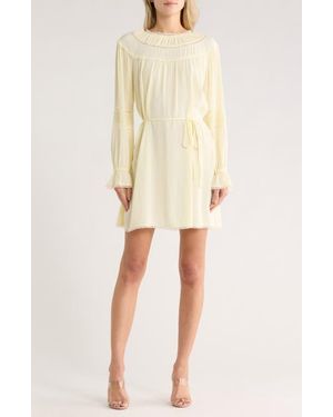 Wayf Lace Trim Long Sleeve Dress - Natural