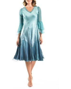 Komarov Bell Sleeve Charmeuse & Chiffon Cocktail Dress - Blue