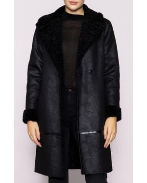 MELLODAY Faux Shearling Lined Faux Leather Coat - Black