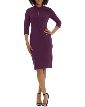 Donna Morgan Crepe Three-Quarter Sleeve Sheath Dress - Purple