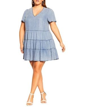City Chic Tiered Denim Minidress - Blue
