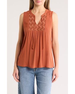 Bobeau Embroidered Yoke Tank - Orange